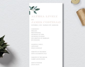 Eucalyptus Botanical Greenery Wedding Program // 4x11 // DIY PRINTABLE Program // Day Of Wedding, Wedding Timeline