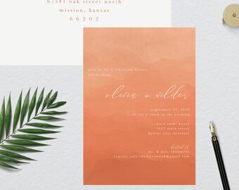 Peach Ombre Watercolor Rehearsal Dinner Invitation // 5x7 DIY PRINTABLE // Rehearsal Dinner
