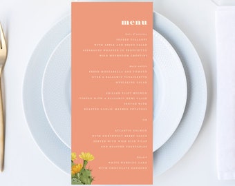 Vintage Peach Desert Cactus Wedding Menu // 4x9 DIY DIGITAL Menu // Wedding Menu, Whimsical Wedding, Modern Wedding