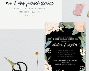 Vintage Botanical Border Rehearsal Dinner Invitation // 5x7 | Etsy