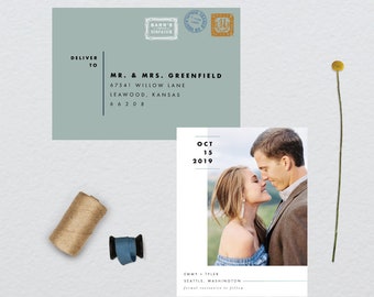 Modern Minimal Lines Photo Wedding Save the Date // 4.25x5.5 Magnet // DOWN PAYMENT // Modern Wedding, Photo Save the Date