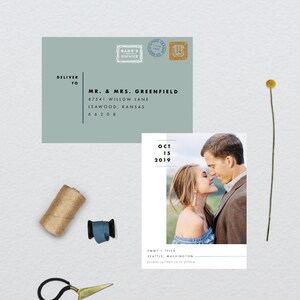 Nombre Minimal de lignes modernes Photo mariage Save the Date / / 4.25x5.5 aimant / / acompte / / mariage moderne, Photo Save the Date