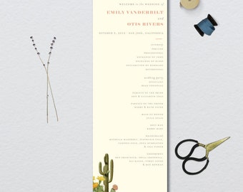 Vintage Desert Cactus Wedding Program // 4x11 // DIY DIGITAL FILE // Day Of Wedding, Wedding Timeline