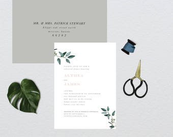 Modern Minimalist Botanical Rehearsal Dinner Invitation // 5x7 PRINTED Set of 10 Cards + Envelopes // Rehearsal Dinner