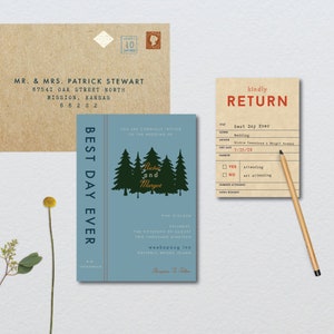 Wes Anderson Wald-Bibliothek-Hochzeits-Suite / / DIY druckbare laden + RSVP / / moderne Hochzeit, Hochzeit, Hochzeit Camp, Bibliothek Hochzeit Wald