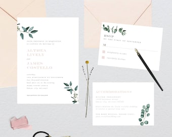 Minimalist Botanical Greenery Wedding Suite // DOWN PAYMENT towards Printed Sets // Modern Wedding, Botanical Wedding, Greenery Wedding