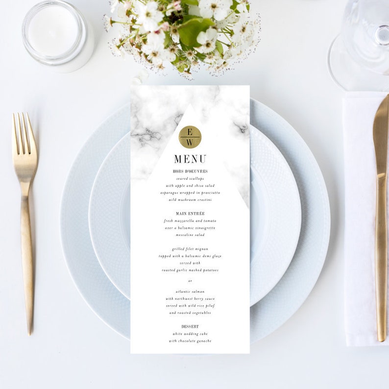 Modern Marble Wedding Menu 4x9 Diy Digital Menu Wedding Etsy