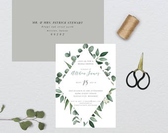 Modern Minimalist Botanical Frame Bridal Shower Invitation // 5x7 PRINTED Set of 10 Cards + Envelopes // Bridal Shower, Shower the Bride