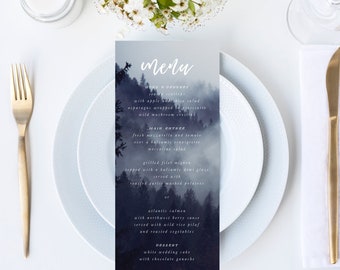 Moody Modern Mountain Floral Wedding Menu // 4x9 DIY DIGITAL Menu // Wedding Menu, Whimsical Wedding, Modern Wedding