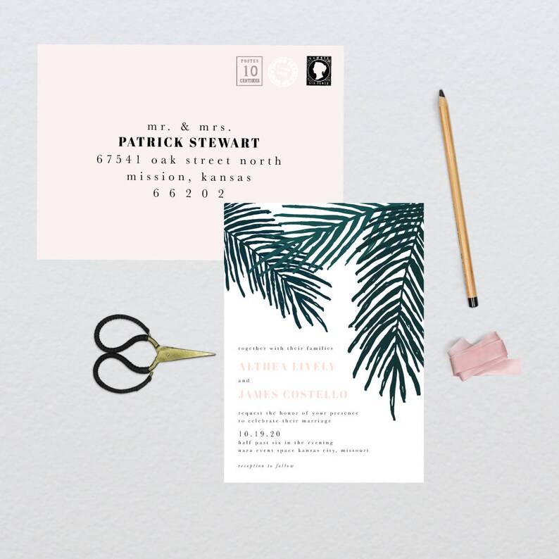 Tropical Leaves Wedding Suite DIY PRINTABLE Invite RSVP Botanical Wedding