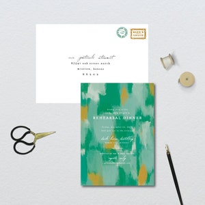 Invitación abstracto pintado verde cena de ensayo // 5x7 DIY PRINTABLE // Cena de ensayo