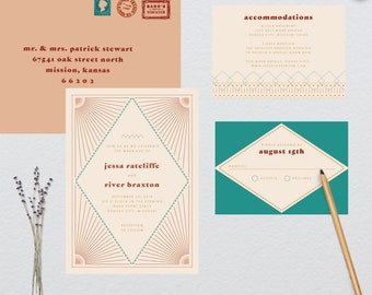 Southwest Wedding Suite // DIY PRINTABLE Invite + RSVP // Modern Wedding, Retro Wedding, Desert Wedding, Southwest Wedding