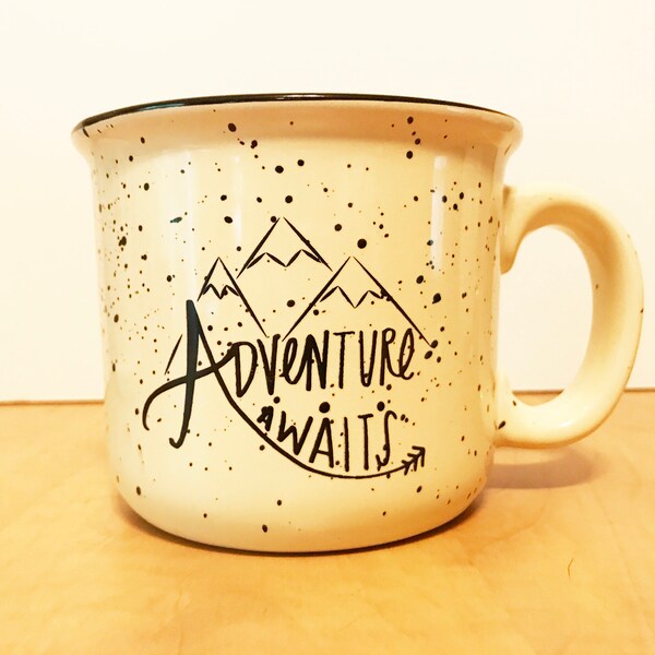 Whimsical Adventure Awaits Camper Mug // 14 oz Ceramic Mug // Christmas Gift, Co Worker Gift, Camping Mug, Ceramic Mug, Housewarming Gift