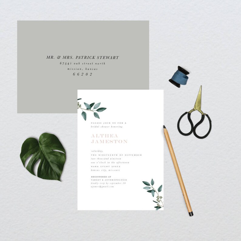 Modern Minimalist Botanical Bridal Shower Invitation // 5x7 DIY PRINTABLE Invitation // Bridal Shower, Invitation, Shower the Bride image 1