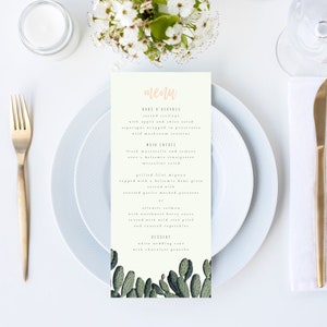 Cactus Vintage retrò Menu di nozze / 4 x 9 Menu digitale fai da te / matrimonio Menu, Whimsical Wedding, Wedding botanica