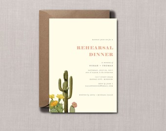 Vintage Desert Botanical Rehearsal Dinner Invitation // PRINTED SET of 10 Cards + Envelopes // Modern Wedding