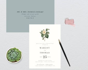 Vintage Minimalist Botanical Rehearsal Dinner Invitation // 5x7 PRINTED Set of 10 Cards + Envelopes // Rehearsal Dinner