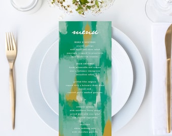 Chic Abstract Shades of Green Wedding Menu // 4x9 DIY DIGITAL Menu // Wedding Menu, Whimsical Wedding, Modern Wedding