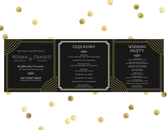 Gatsby Art Deco Wedding Program Diy Printable Wedding Etsy