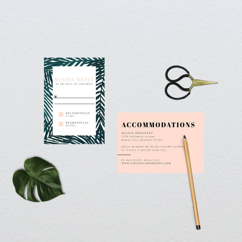 Tropical Leaves Wedding Suite DIY PRINTABLE Invite RSVP Botanical Wedding