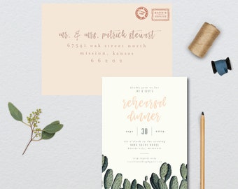 Vintage Peach Cactus Rehearsal Dinner Invitation // 5x7 DIY PRINTABLE // Rehearsal Dinner
