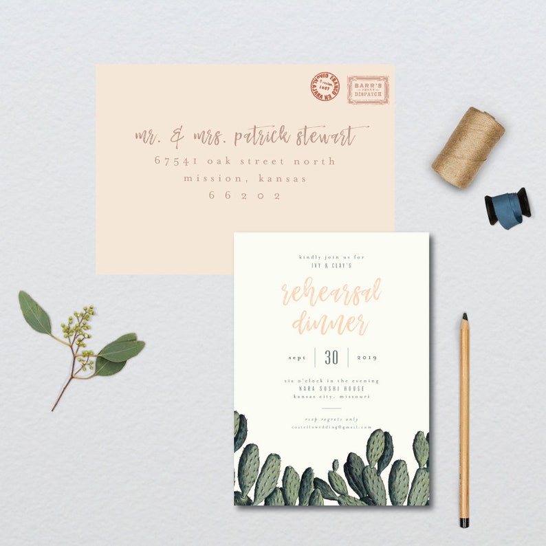 Vintage Peach Cactus Rehearsal Dinner Invitation // 5x7 DIY PRINTABLE // Rehearsal Dinner image 1