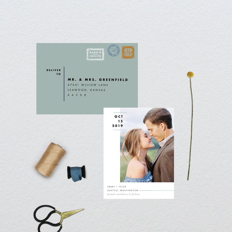 Modern Minimal Lines Photo Wedding Save the Date // 4.25x5.5 Magnet // DOWN PAYMENT // Modern Wedding, Photo Save the Date image 1