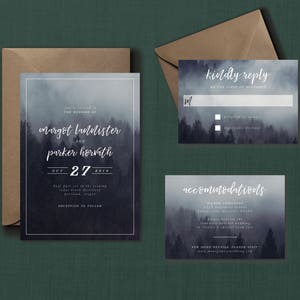 Moody Mountain Wedding Suite // DIY PRINTABLE Invite + RSVP // Modern Wedding, Forest Wedding, Mountain Wedding, Outdoorsy Wedding