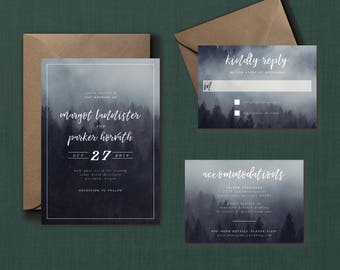 Moody Mountain Wedding Suite // DIY PRINTABLE Invite + RSVP // Modern Wedding, Forest Wedding, Mountain Wedding, Outdoorsy Wedding