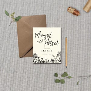 Mariage minimaliste botanique rustique Save the Date / / carte 4.25x5.5 / / acompte / / mariage moderne, Photo Save the Date