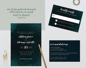 Moody Night Sky Wedding Suite // DOWN PAYMENT Towards Printed Sets // Modern Wedding, Botanical Wedding, Floral Wedding