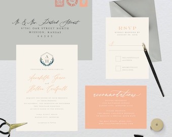 Modern Geometric Monogram Wedding Suite // DIY PRINTABLE Invite + RSVP // Modern Wedding, Geometric Wedding, Hexagon Wedding