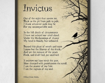 Invictus Poem by William Ernest Henley Typography Print, Inspirational Poster, Student Wall Poster, Dorm Decor, Sport Poetry Wall Art