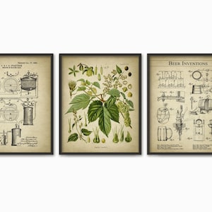 Beer Brewing Wall Art Print Set of 3 Beer Making Wall Art Beer Brewing Patent Hops Humulus Hop Plant Beer Making Inventions Art Set image 1