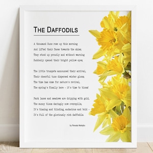 PRINTABLE Daffodils Poem, Spring Printable Easter Wall Art, Yellow Nursery Decor, Easter Poem Print INSTANT DOWNLOAD