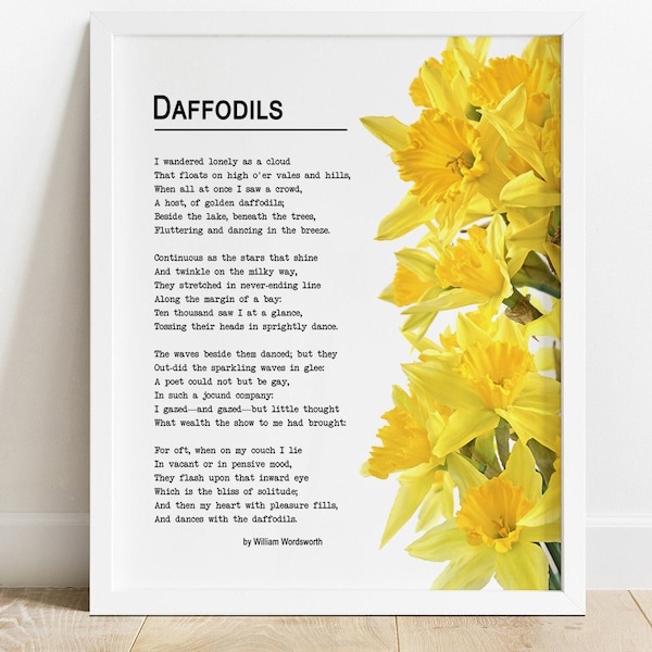 PRINTABLE Daffodils Poem by William Wordsworth, Spring Printable Easter Wall Art, I Wandered Lonely As a Cloud Poem Print INSTANT DOWNLOAD