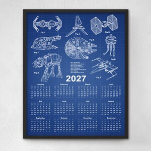 Star Wars Patent Calendar 2027, Science Fiction Poster, Spacecraft Design Wall Art