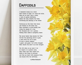 PRINTABLE Daffodils Poem by William Wordsworth, Spring Printable Easter Wall Art, I Wandered Lonely As a Cloud Poem Print INSTANT DOWNLOAD