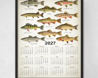 North American Fishing Calendar 2027, Angling Wall Art, Fish Painting, Trout Fishing, Fly Fishing, 2027 Fisherman's Calendar