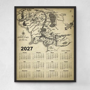 Lord of the Rings Inspired Map Wall Calendar 2027 - Middle Earth Poster