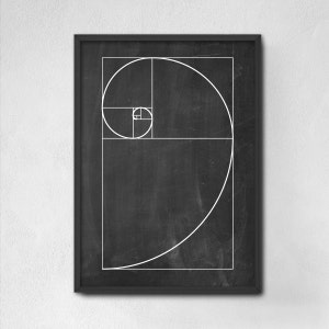 Fibonacci Spiral Wall Art Poster, Mathematics Number Sequence Print, Golden Ratio Spiral Wall Art, Maths Student School Decor