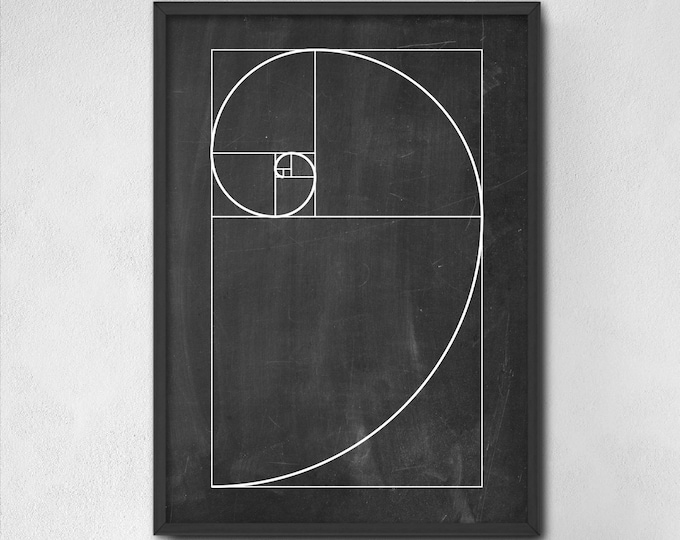 Fibonacci Spiral Wall Art Poster, Mathematics Number Sequence Print, Golden Ratio Spiral Wall Art, Maths Student School Decor