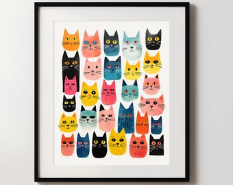 Abstract Cats Print, Modern Cat Wall Art