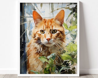 Ginger Cat Print, Modern Cat Painting Wall Art