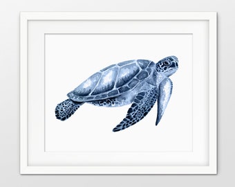 PRINTABLE Sea Turtle Watercolor Wall Art Print, Turtle Painting, Marine Bathroom Decor, Nautical Seaside Beach House Poster INSTANT DOWNLOAD