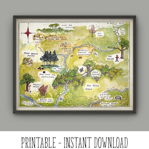 PRINTABLE Hundred Acre Wood Map Print, Classic Winnie The Pooh Nursery Art, Childrens Bedroom Boys Girls Playroom Decor INSTANT DOWNLOAD