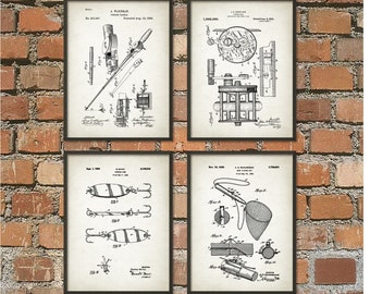 PRINTABLE Set of 4 Fishing Patent, Wall Gallery Images, Angler Gift Wall Art Set, Lure Fishing Patent Digital Print Poster INSTANT DOWNLOAD