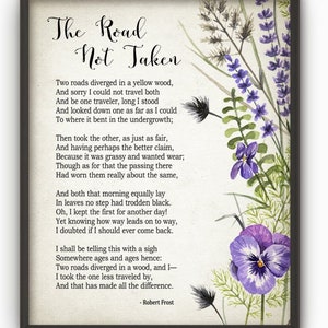 The Road Not Taken by Robert Frost Typography Print, Inspirational Poster, Student Wall Art Poster, Dorm Decor Poetry Wall Art Print #2