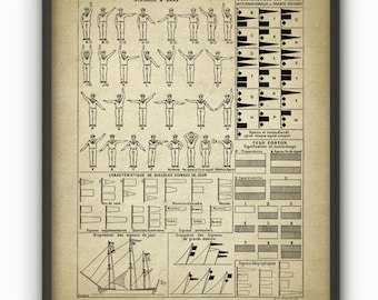 Flag Semaphore Print - Marine Telegraphy Flag System - Vintage Ship Communication - Sailing Signals Poster - Telegraph Flag Signals