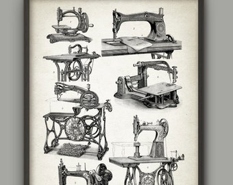 PRINTABLE Sewing Machine Print, Vintage Sewing Machine Illustrations, Needlecraft Embroidery Quilting Patchwork Tailoring Dressmaking Print